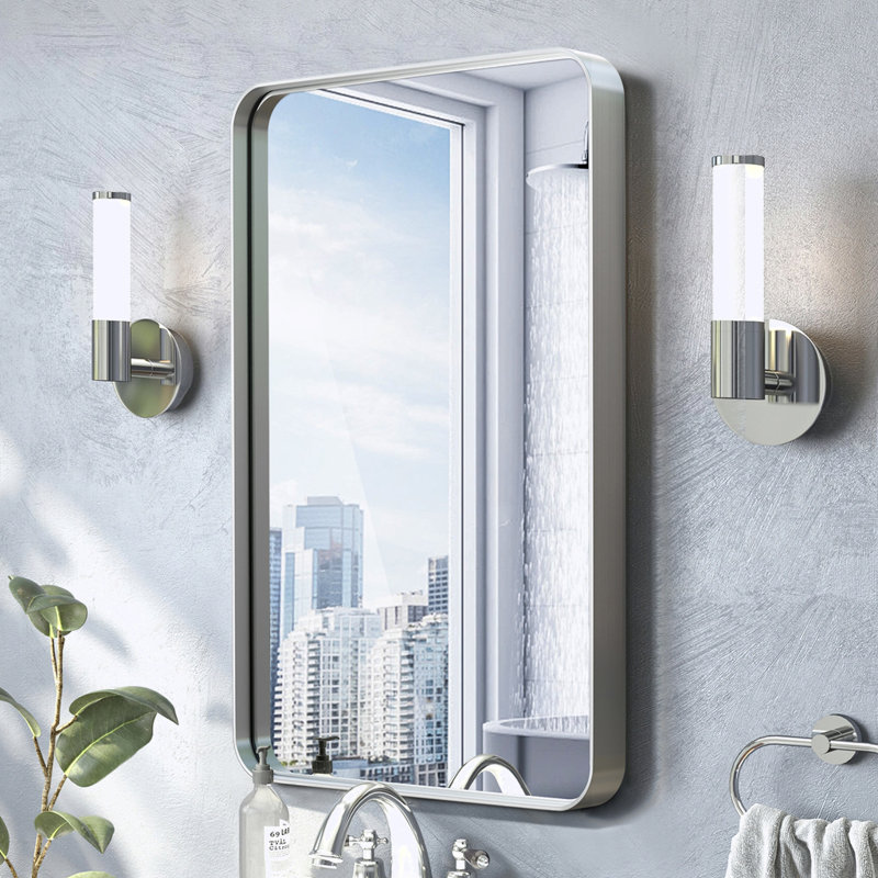 Aubriona Metal Wall Mirror, Silver, 50" x 32"