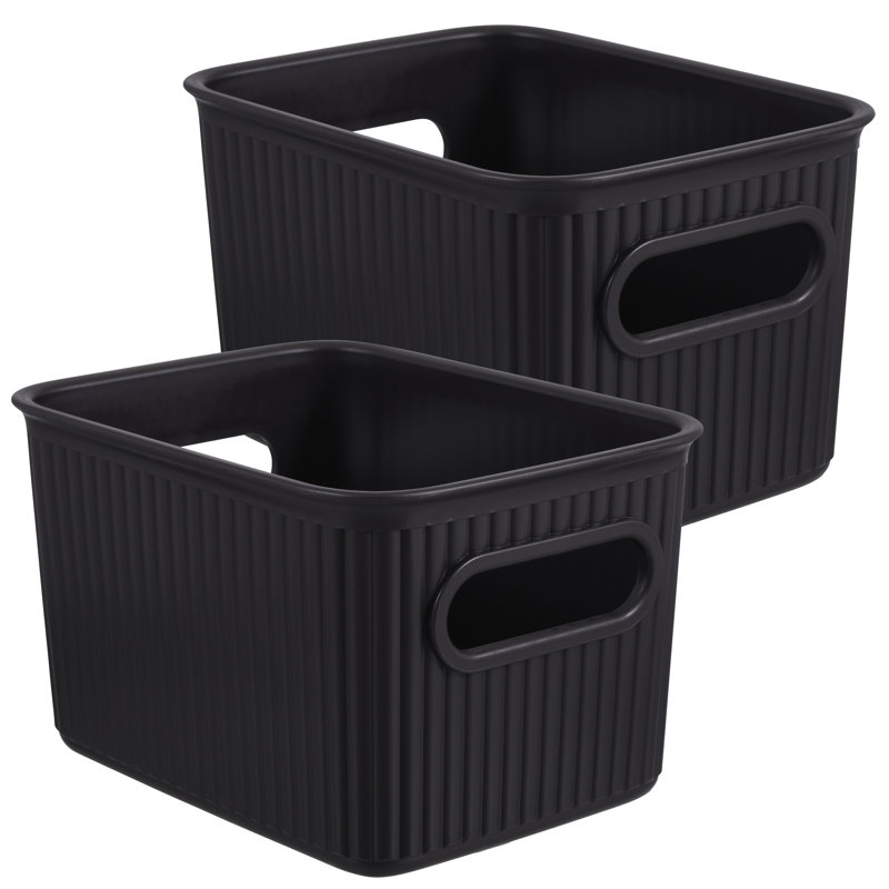 Ensemble de paniers en plastique nervuré, 2, Brun