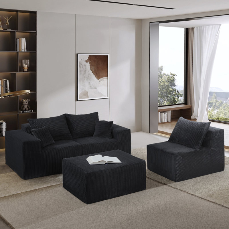 Canapé modulaire en velours côtelé Clementino, Noir