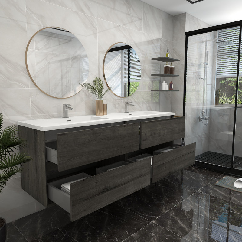 Meuble-lavabo double 72 po, Chêne fumé