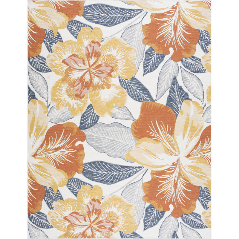 Velia Floral Reversible Flatweave Polypropylene Indoor / Outdoor Area Rug - Multi Color, Rectangle 5'3'' x 7'3''
