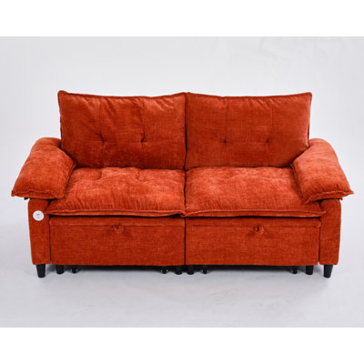 Plush Chenille Convertible Sofa Bed, Pull Out Cloud Couch With Wheels & Usb Charging, Comfy 2-In-1 Sleeper Sofa For Living Room/Apartment, Easy Assembly