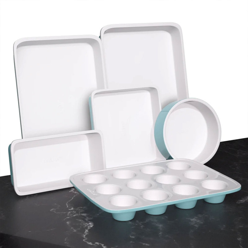 NutriChef 6-Piece Turquoise and White Ceramic Baking Pan Set