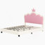 Lit double tapissier princesse pleine grandeur avec tête de lit couronne, lit plateforme double avec tête de lit et pied de lit, crème et rose-1840279519