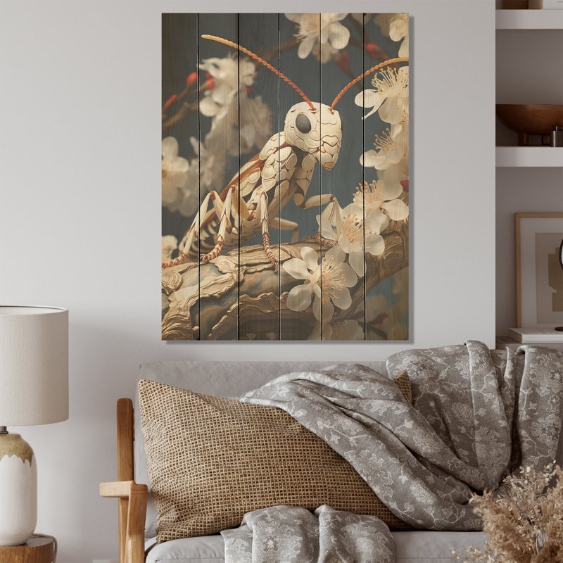 «Delicate Infiltrator Ivory Ant - Ant», art mural sur bois de pin naturel, H 40 po x l 30 po