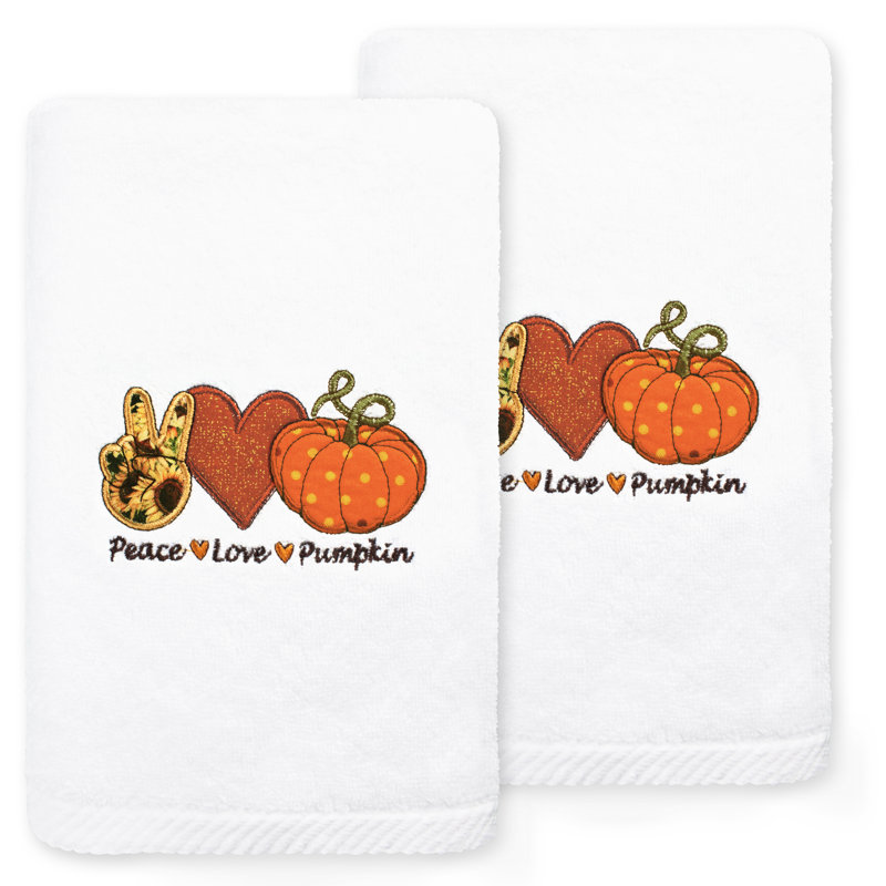  Peace Love Pumpkin Turkish Cotton Hand Towel, White