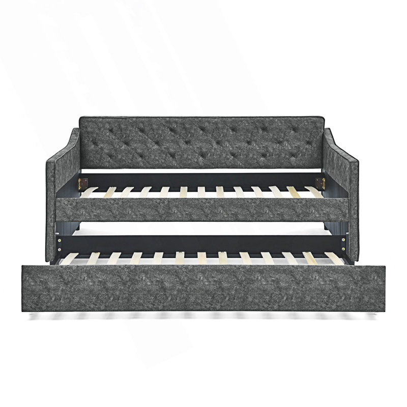 Modern Twin Size Daybed With Twin Size Trundle, Upholstered Tufted Sofa Bed, Gray