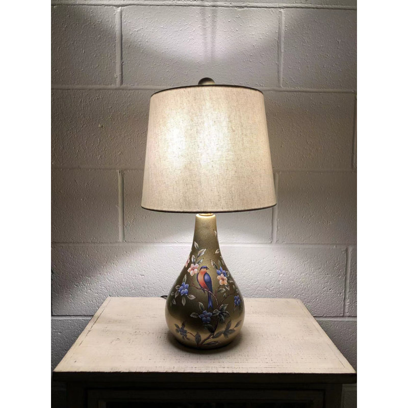 Gold Ceramic Table Lamp Birds Flowers LED Bulb Included For Living Room Bedroom Bedside 10"W*10"D*20"H