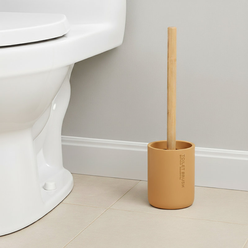 Ensemble de porte-brosse de toilette Willis Chic Matte avec poignée en bambou naturel, Jaune moutarde
