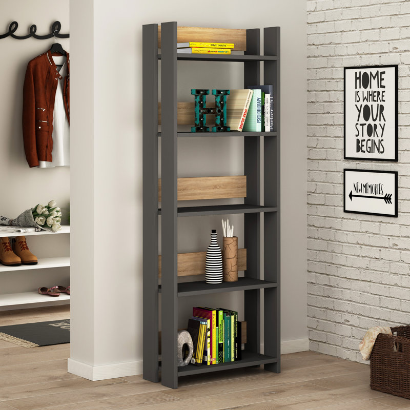 Chaney 155 cm H x 57 cm W Standard Bookcase, Anthracite/Oak