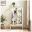 Vitrine 2 portes blanche avec portes en verre trempé, vitrine éclairée avec dossier en miroir et tablettes réglables - style rétro américain pour le bureau à domicile