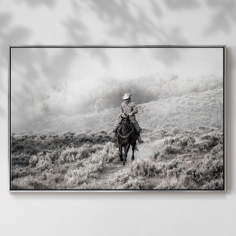 Cowboy, reproduction d'art sur toile, H 25 po x l 37 po x P 2 po, Argent