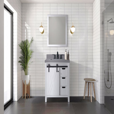 30" W X 22" D Single Basin Bathroom Vanity, Grey Quartz Countertop With Faucet Set