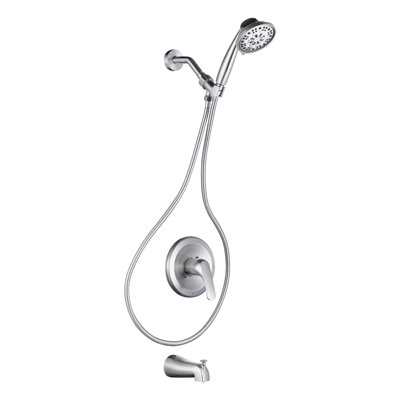 Single Handle 7-Spray Tub And Shower Faucet Set 1.8 GPM In. Brushed Nickel And Brass Rough-In Valve