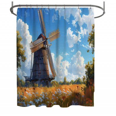 Windmill Landscape Bathroom Shower Curtain