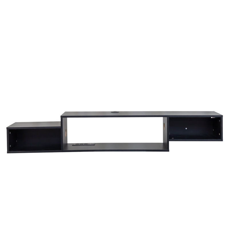 Wall Mounted Floating TV Stand with 20 Color LEDs and Charging Station, Black