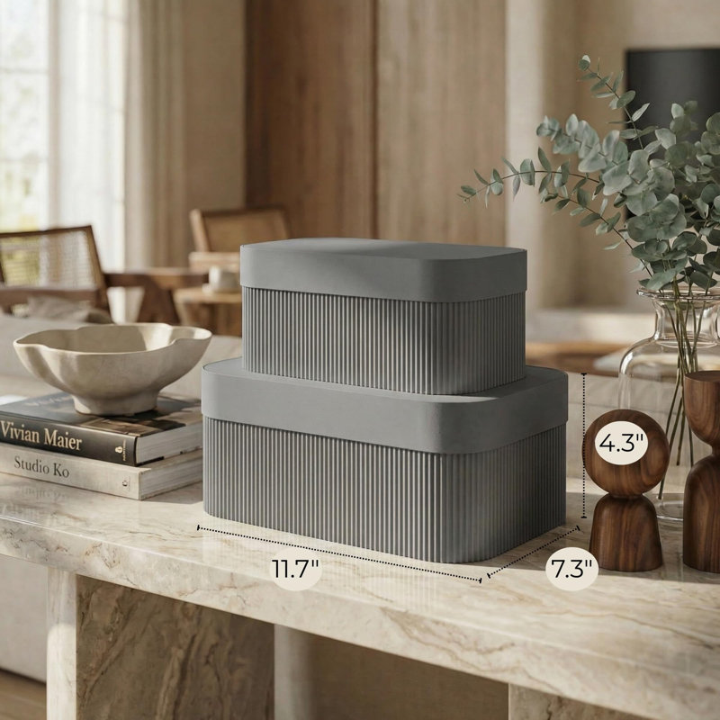 Boîtes de rangement décoratives avec couvercles - Ensemble de 2, Grey
