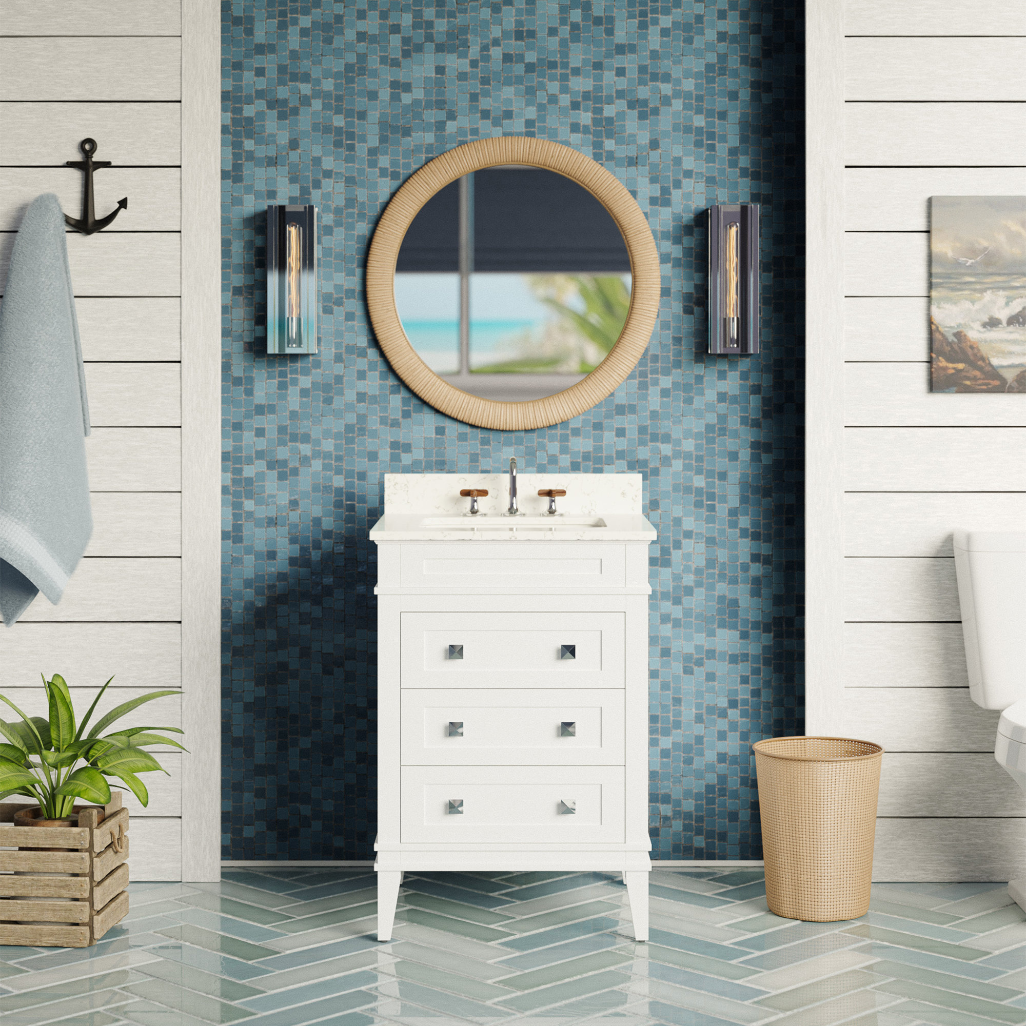 Frankfurt 24'' Single Bathroom Vanity, Engineered Marble, White