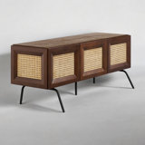 NTC Mossic TV Media Cabinet with 3 or 4 Doors for TVs, Entertainment Center with Natural Rattan, Metal Legs, Modern Storage Console for Living Room and Bedroom, Effortless Assembly