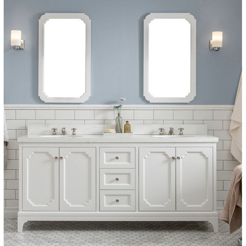 Queen 60" Double Bathroom Vanity Set with Mirror, Pure White, 60" W