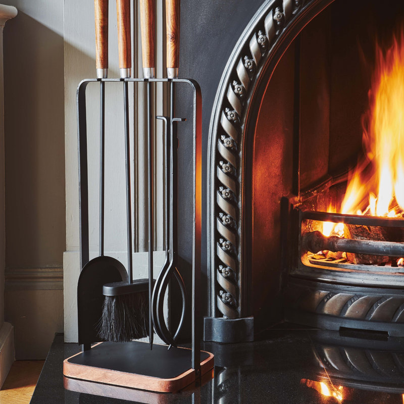 Ivyline Fireplace Wooden Handle Companion Set Iron Fireplace Tool Set
