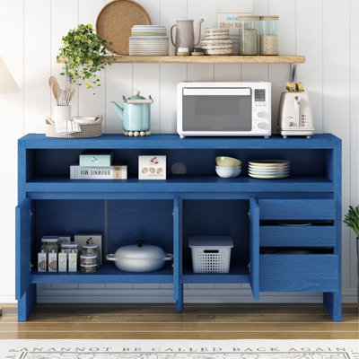 60 Inch Modern Ash Veneer Sideboard With 3 Doors, 3 Drawers, And Large Storage Cabinet For Living Room Or Dining Room