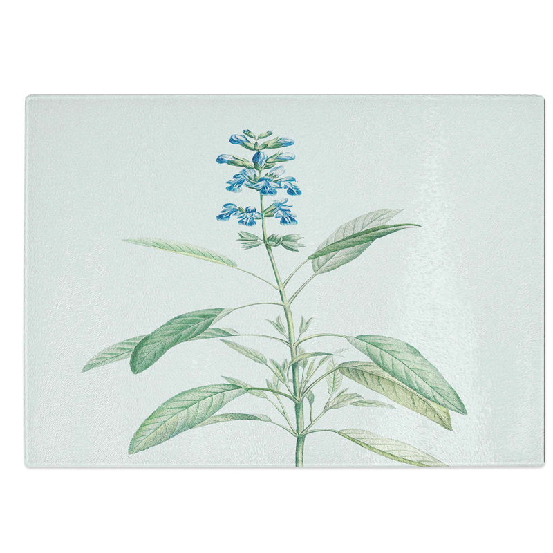 Tempered Glass Sage Flowers by Pierre-Joseph Redoute Chopping Board, 39 cm W x 28.5 cm L