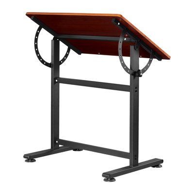 Drafting Table, Adjustable 0°–90° Tilt Drawing Desk, Portable Artist Table with Black H-Frame and Brown Desktop, Wooden Painting Desk Craft Workstation for Reading, Writing, Crafting, Meeting