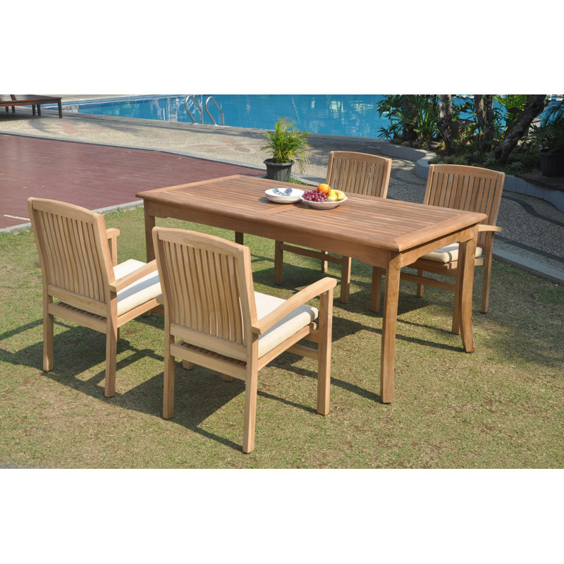 Ozbourn 4 - Person Teak Wood Patio Dining Set with Rectangular Table