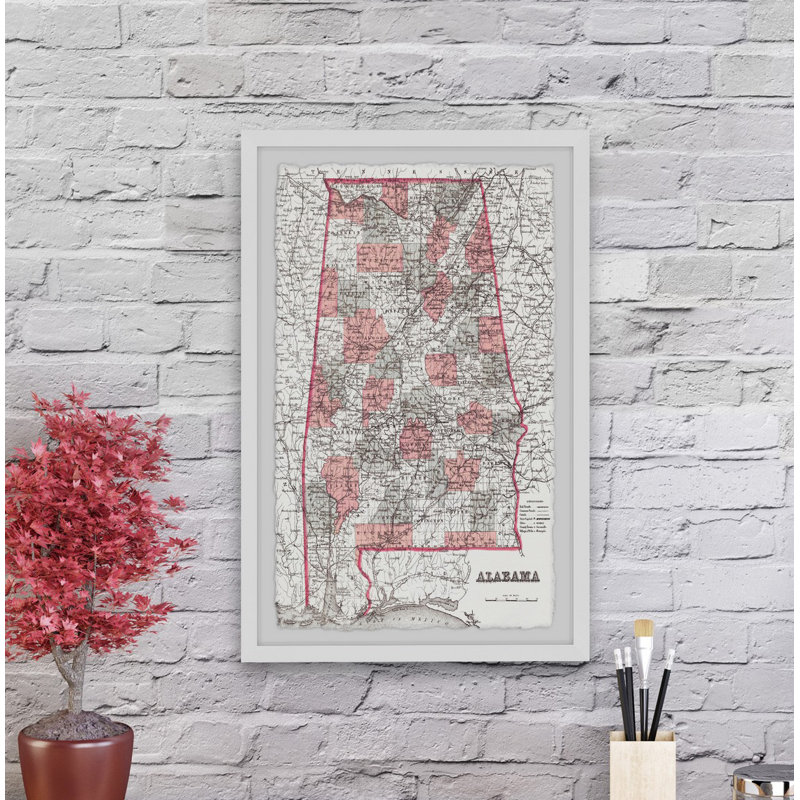 «White Pink Alabama», reproduction d'art graphique sur papier encadré, H 12 po x l 8 po x P 1,5 po