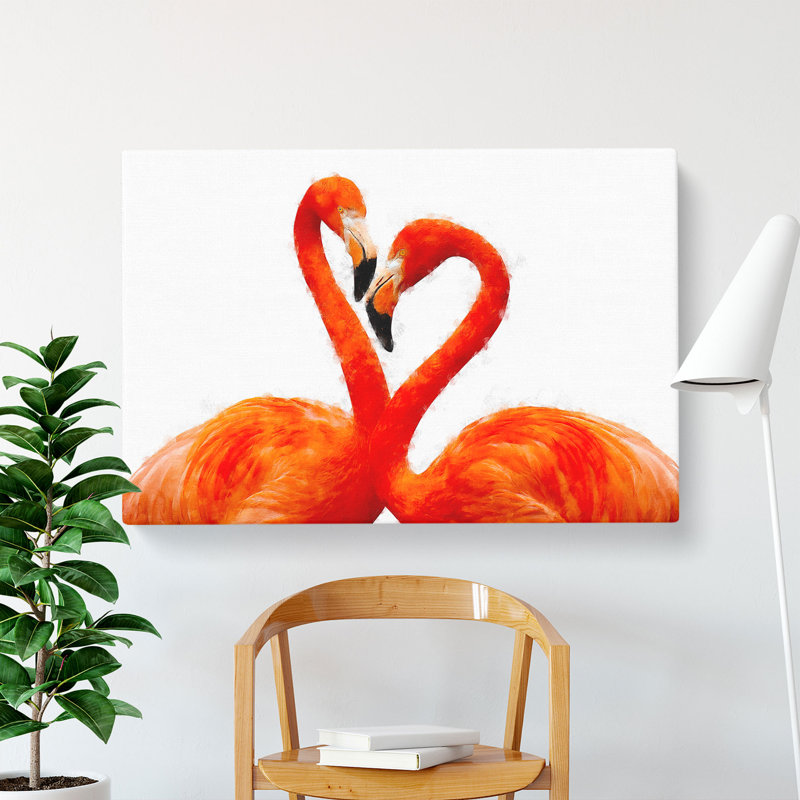 Two Loving Flamingos - Wrapped Canvas, 40cm H x 60cm W x 3cm D