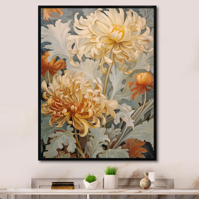 «Blooming White Orange Chrysanthemum», reproduction d'art rétro