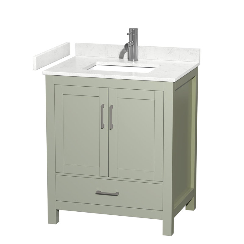 Sheffield Freestanding Single Bathroom Vanity with Marble Top, White Cultured Marble, Light Green, 30"