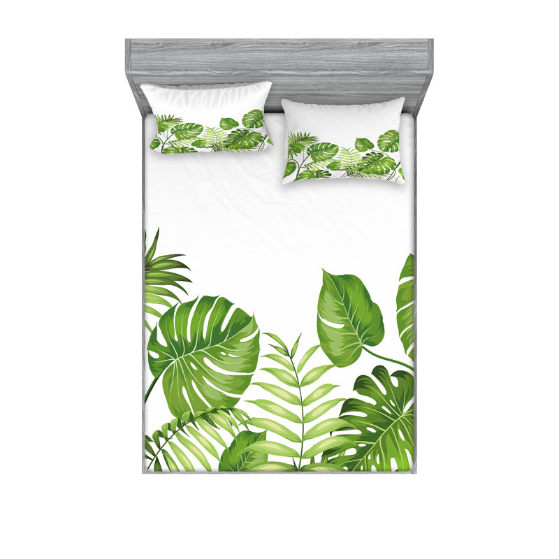 Ensemble de draps et taies décoratives à motif de feuilles Ambesonne, vert pâle