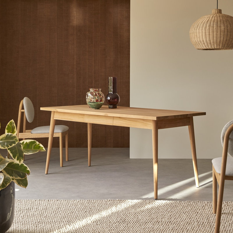 Jonak Teak Rectangular Wood Top Dining Table with Wood Base