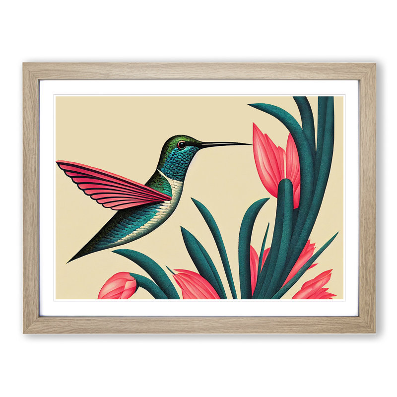 An Art Deco Hummingbird - Framed Print, 34cm H x 46cm W x 2cm D, Oak