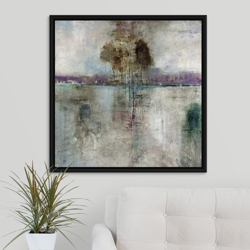 «Break in the Clearing II», peinture sur toile, Cadre flottant noir, H 31,7 po x l 31,7 po x P 1,75 po