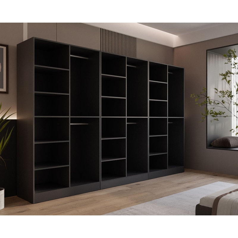 Manufactured Wood Wardrobe, Black Graphite/Wotan Oak
