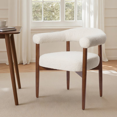 Elivra Upholstered Dining Chair Barrel Armchair With Wood Frame Side Chair