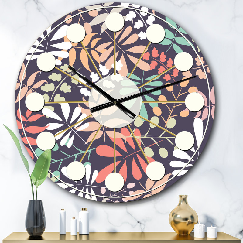 Rétro motif botanique II - horloge murale moderne Mid-Century, Petit