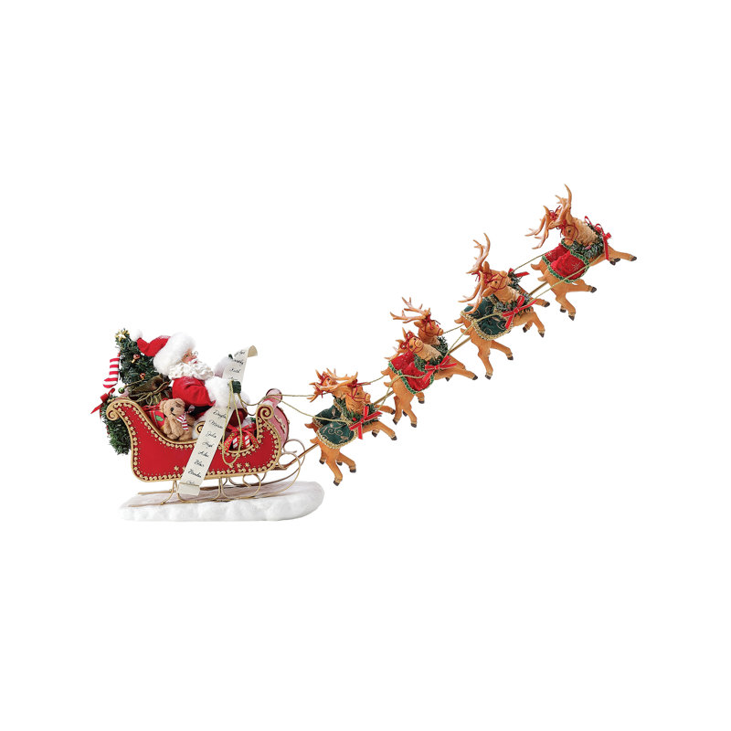 Figurine possible de rêves de Noël avec traîneau enneigé père Noël et renne 15 pouces