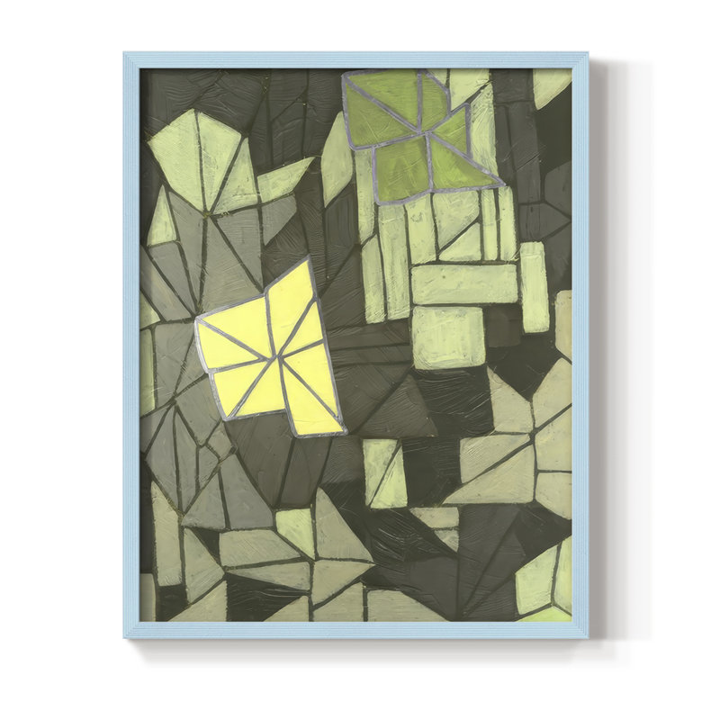 Cubic Prism I, reproduction encadrée - bois massif, H 15 po x l 12 po, Bleu