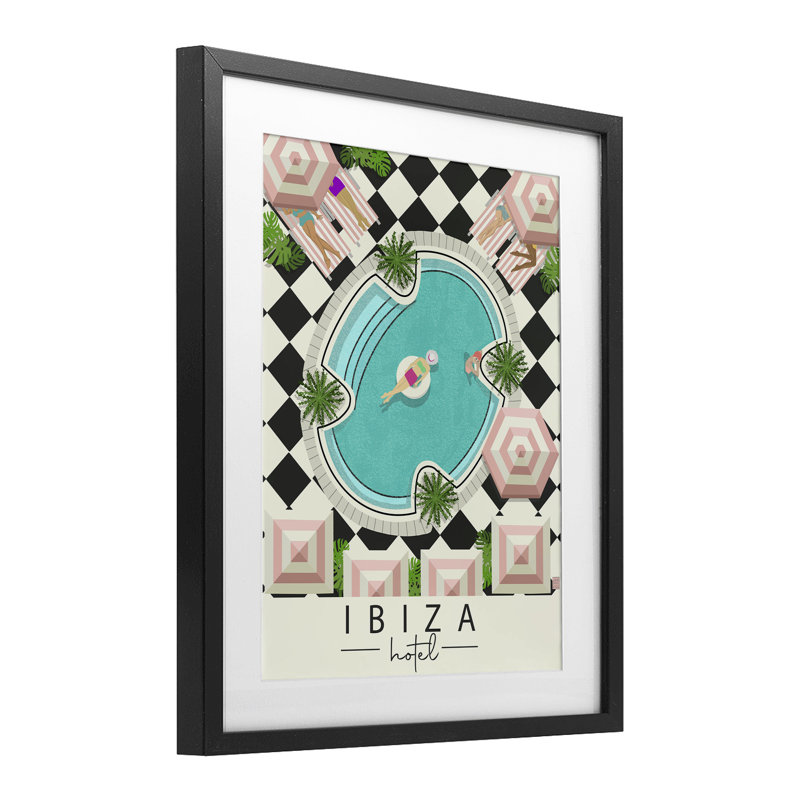 «Ibiza Hotel Pool», reproduction sous verre encadrée, design par Jen Bucheli, Cadre noir minuit, H 21 po x l 17 po