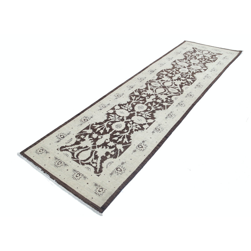 Tapis de couloir floral 3 x 10 pi, tapis de couloir de cuisine, tapis de couloir noué à la main, tapis d'escalier brun, 100% laine