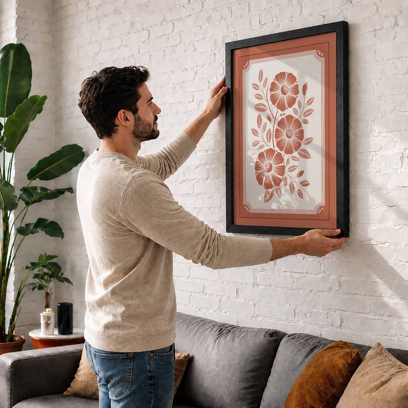 Symmetrical Blooms Botanical - Framed Print, Oak, A4 - 29.7 x 21.0 cm