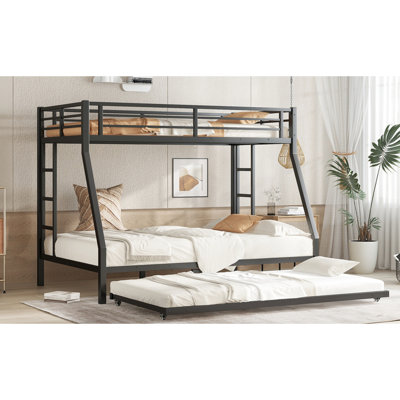 Black Twin Over Full Bunk Bed With Size Trundle - Strong Build, Quiet Night, Efficient Storage, Reinforced Bottom, Convenient Setup 38 Slats Support, Numbered Parts