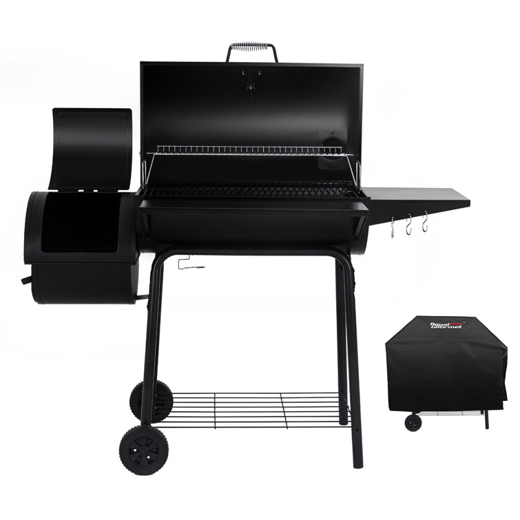 Royal Gourmet 30" Barrel Charcoal Grill with Offset Smoker and Cover
