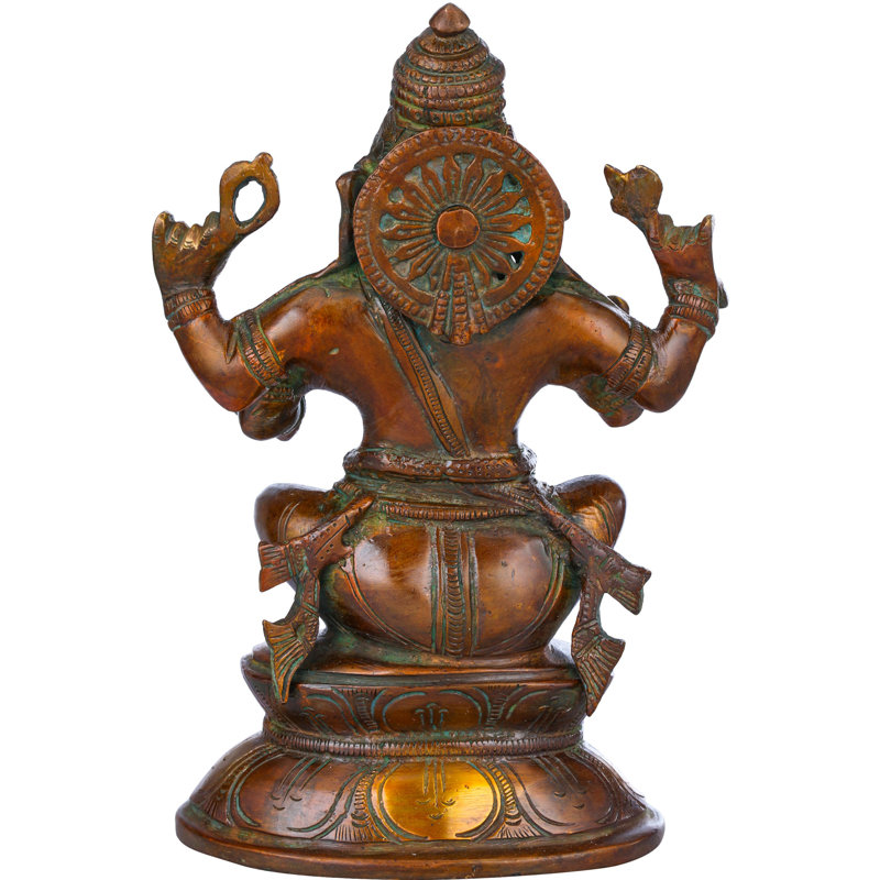 Ganesha sur base Lotus double en laiton, Rouge / brun / or