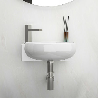 Lavabo de salle de bain mural en céramique blanche 16 x 11 pouces, rectangulaire, acide, tache à faible absorption d'eau, surface lisse, éléments de fixation