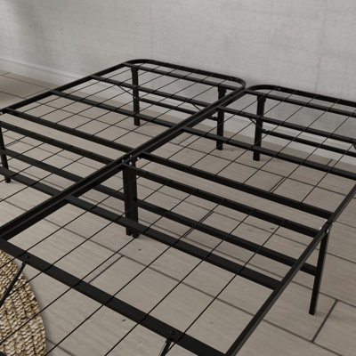 Base de lit simple en acier noir TG, supportant jusqu'à 2000 lb, hauteur de 14 pouces pour la circulation d'air, base de montage rapide en noir, support pour livres, rangement sous le lit, installation rapide